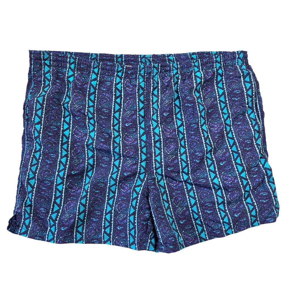 Vintage ProSpirit Mens Swim Trunks Purple Teal Geometric Paisley 90s Medium